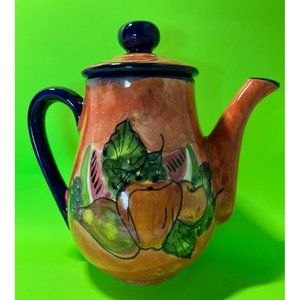 Mexican Pottery Pitcher TeaPot Lid Ceramic Hand Painted 9" Tall Gift Collector